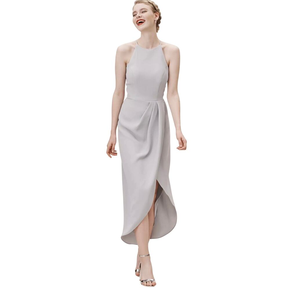 tulip hem chiffon midi bridesmaid dress BHLDN | Dresses | Bhldn Marceau 2 Fog High Neck Gathered Usa Wedding Nwt Top Size:XS